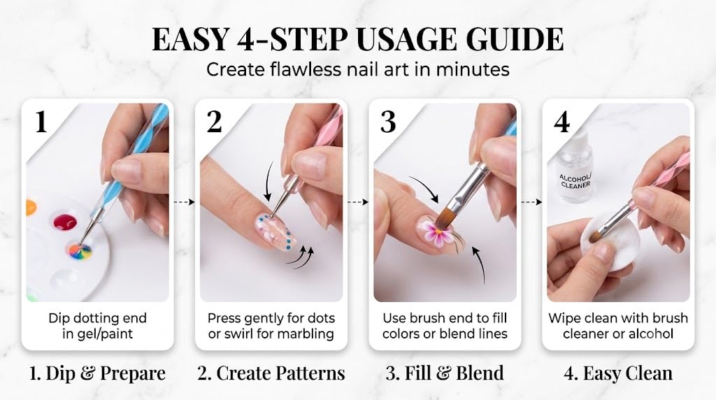 Mandala And Nail Art Dotting Tool And Brush - Dual Sided, set of 5