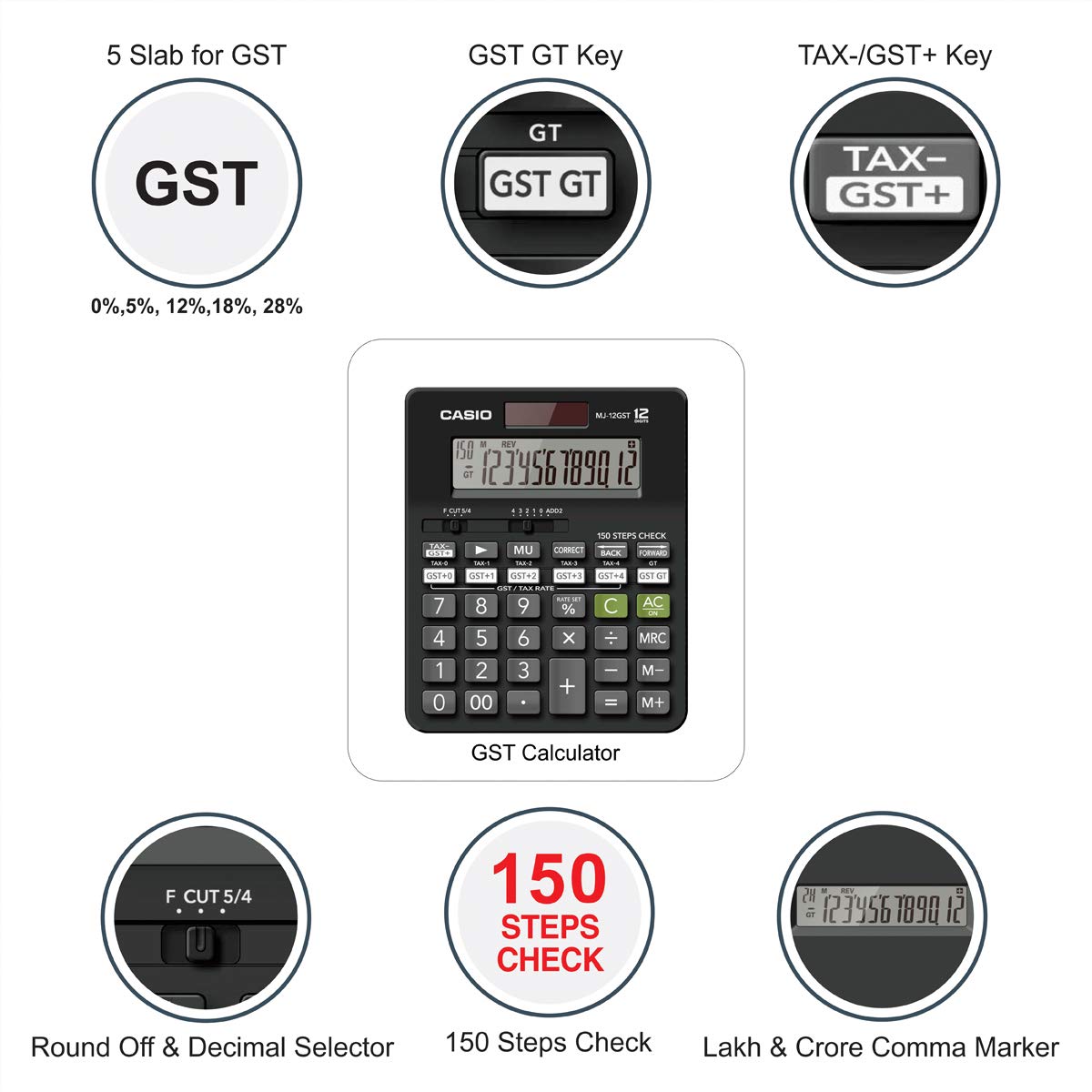 Casio MJ-12GST GST Calculator (Black)