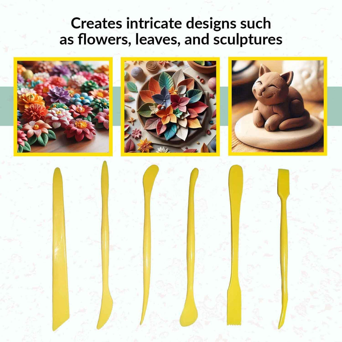 Clay Sculpting & Modelling Tools Set of 6 – Double-Ended Pottery & Lippan Art Tools for Shaping, Carving, and Detailing – Versatile Clay Tools for Craft, Polymer Clay, and Cake Decorating