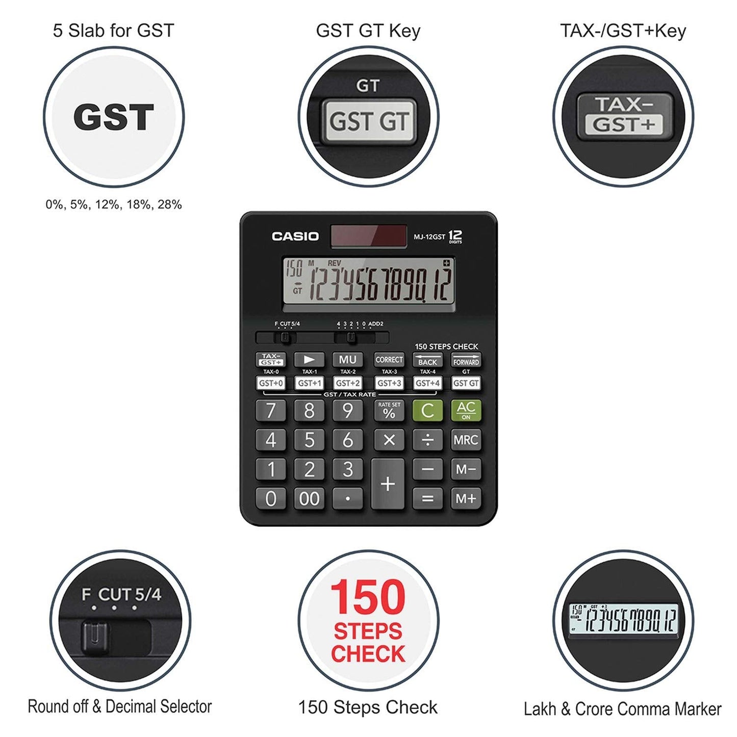 CASIO, Calculator - Check & Correct | 12 Digits | 150 Steps Check.