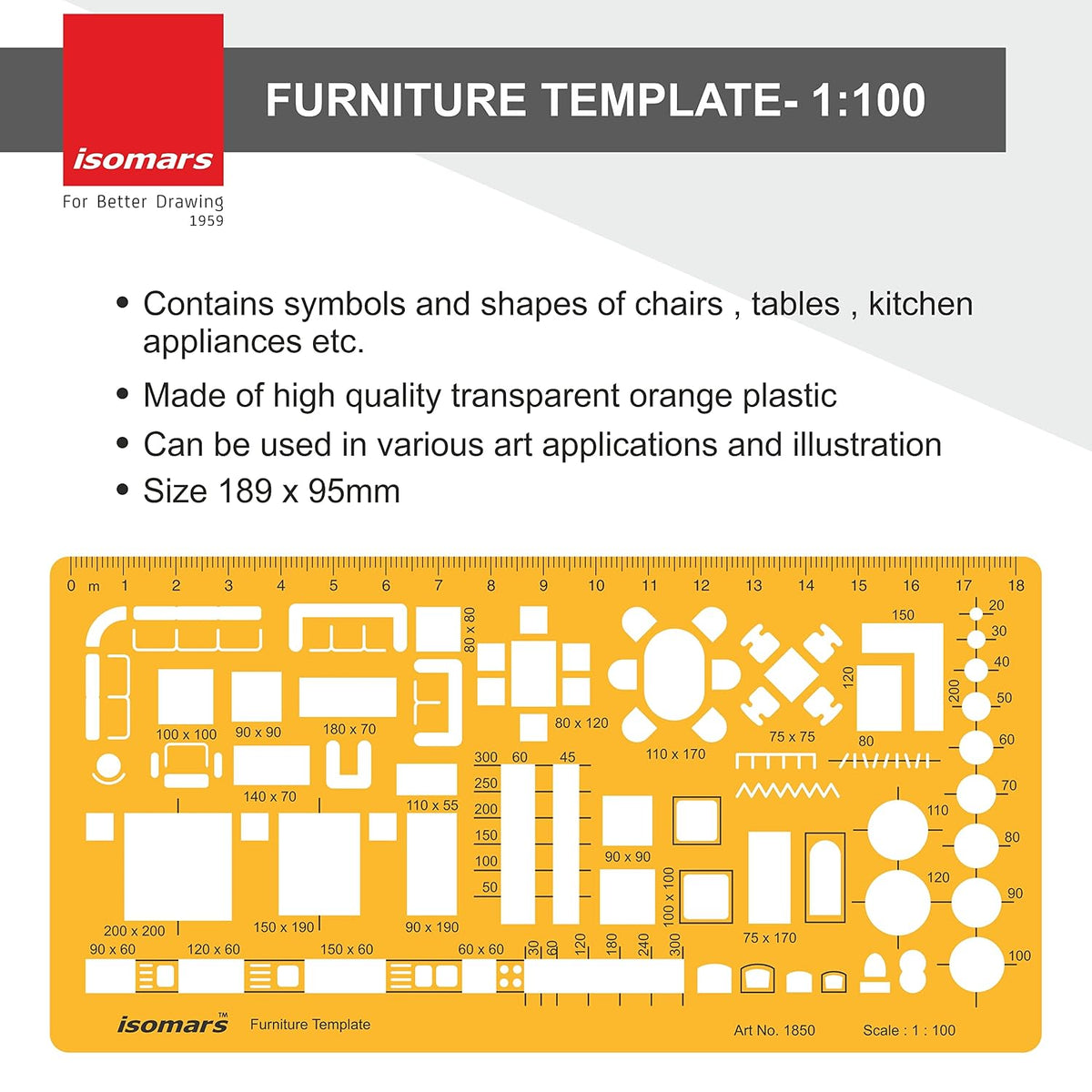 Isomars Architectural Furniture Template 1:100 Scale, Art #1850