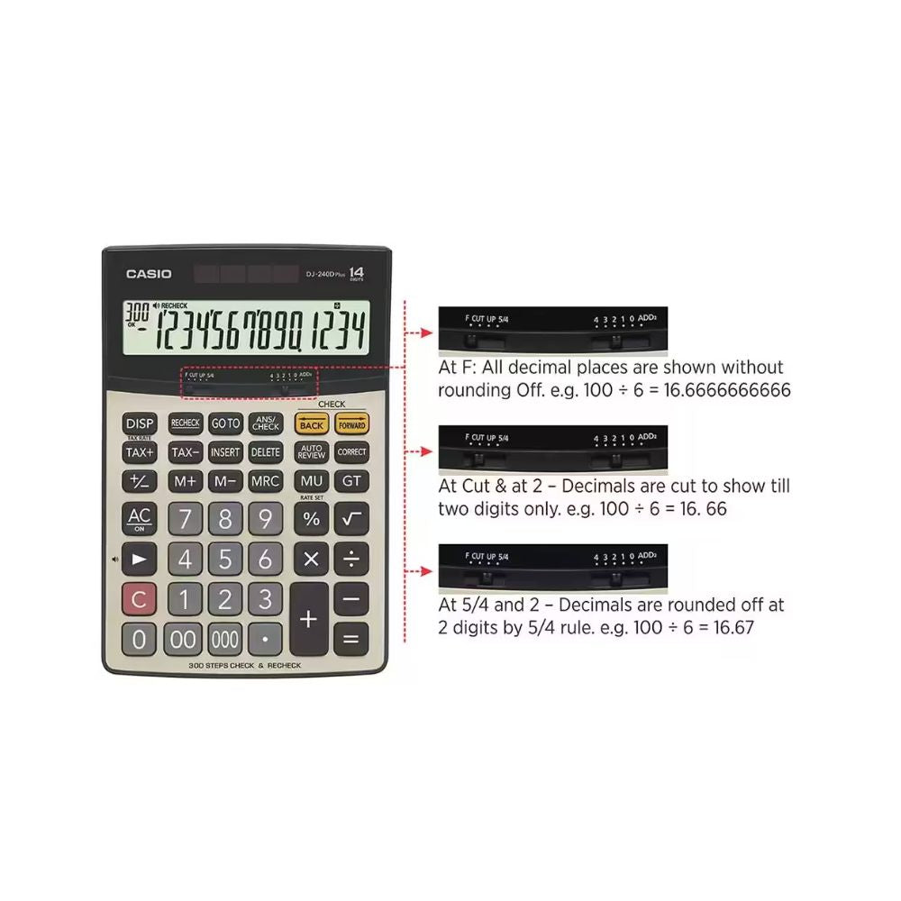 CASIO, Calculator - Check & Recheck | 14 Digits | 300 Steps Check | DJ-240D Plus.