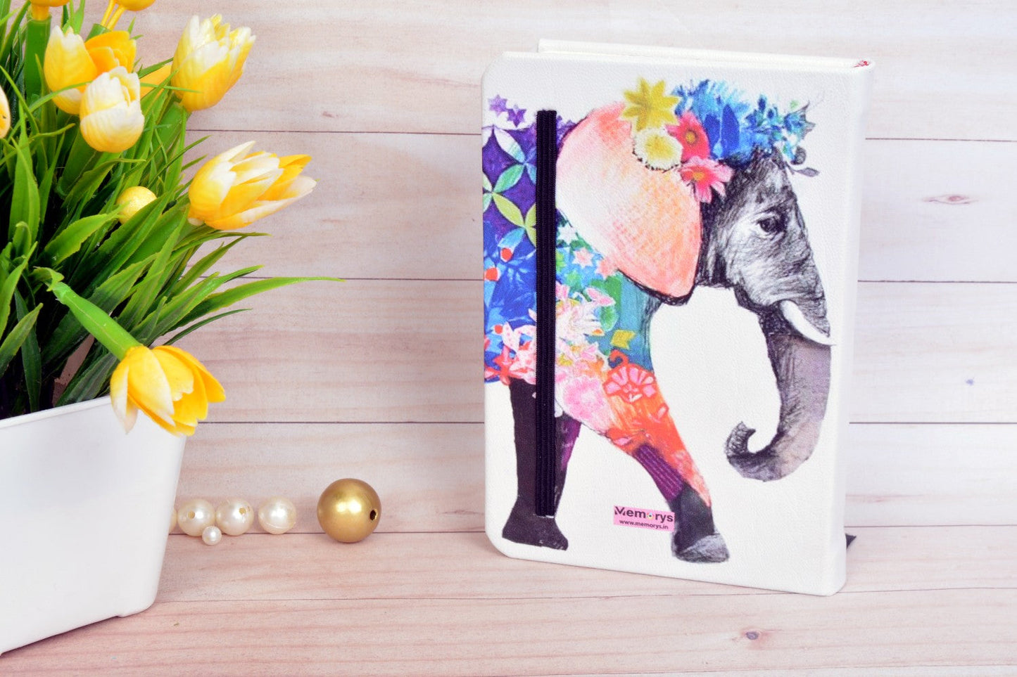 Floral Elephant A6 Printed Vegan Leather Hardbound Notebook
