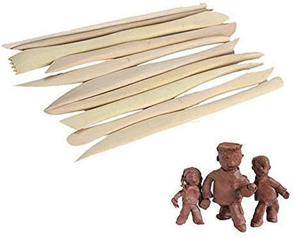 Craft Wooden Ceramic Pottery Tools,Carving Double Heads Clay Modelling,Sculpting,Shaping,Fondant Cake Decorating,Polymer Tools Art&Craft for Kids,Artist (Wooden Carvers- 10 Pcs)