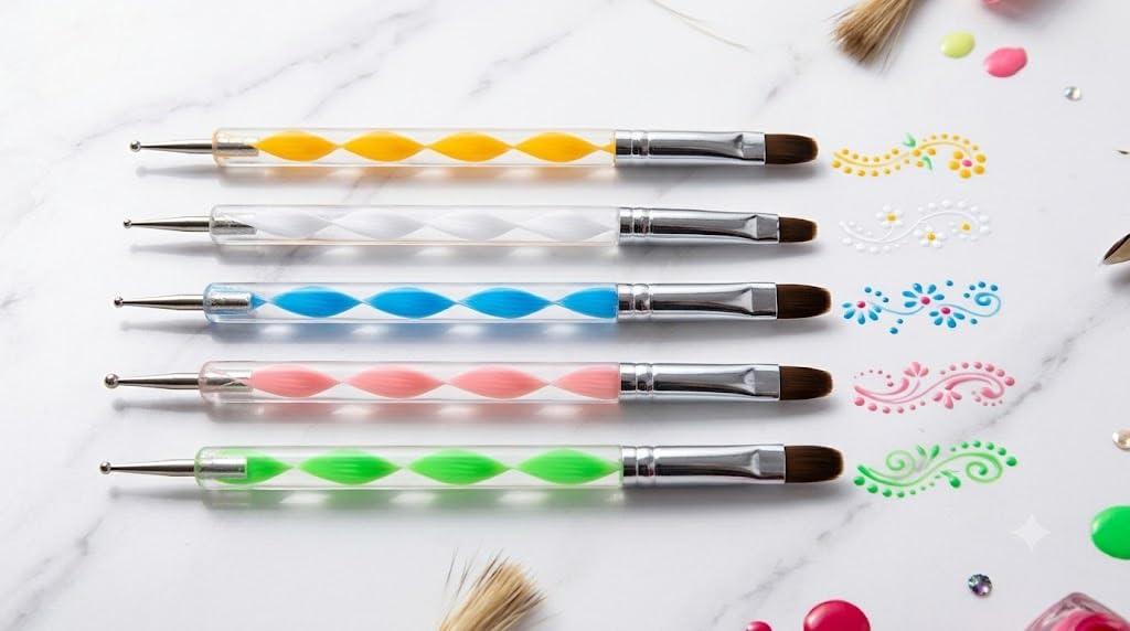 Mandala And Nail Art Dotting Tool And Brush - Dual Sided, set of 5