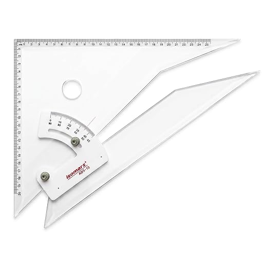 Isomars Adjustable Set Square 10 Inch with Safety Cloth Cover | Transparent Acrylic Drafting Triangle | Adjustable Angle Ruler for Technical Drawing, Engineering, Architecture, Drafting & Students
