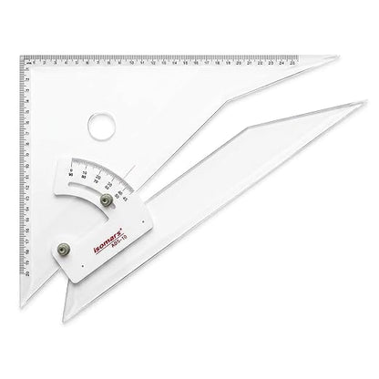 Isomars Adjustable Set Square 10 Inch with Safety Cloth Cover | Transparent Acrylic Drafting Triangle | Adjustable Angle Ruler for Technical Drawing, Engineering, Architecture, Drafting & Students