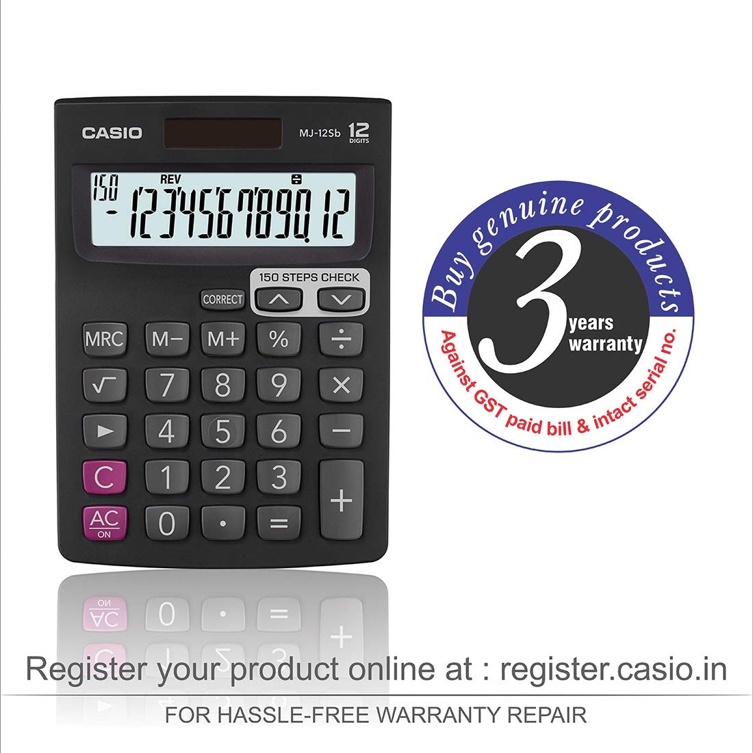 CASIO, Calculator MJ12SB - CHECK & CORRECT | 12 Digits | 150 Steps Check.