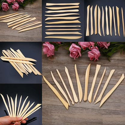 Craft Wooden Ceramic Pottery Tools,Carving Double Heads Clay Modelling,Sculpting,Shaping,Fondant Cake Decorating,Polymer Tools Art&Craft for Kids,Artist (Wooden Carvers- 10 Pcs)