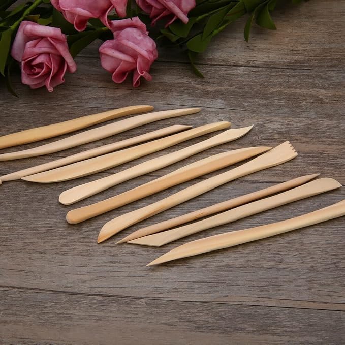 Craft Wooden Ceramic Pottery Tools,Carving Double Heads Clay Modelling,Sculpting,Shaping,Fondant Cake Decorating,Polymer Tools Art&Craft for Kids,Artist (Wooden Carvers- 10 Pcs)