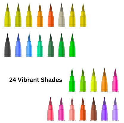 DOMS Non-Toxic Multicolor 26 Shades Brush Pens Set | Super Soft Fine Tip Brush Pens | Diverse 26 Shades | Water Based Ink | Includes Gold & Silver Shades | Pack of 1