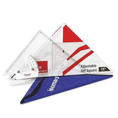 Isomars Adjustable Set Square 10 Inch with Safety Cloth Cover | Transparent Acrylic Drafting Triangle | Adjustable Angle Ruler for Technical Drawing, Engineering, Architecture, Drafting & Students