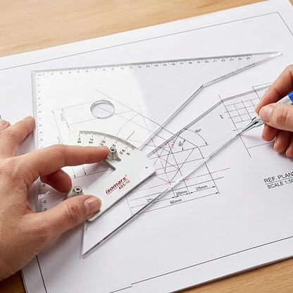 Isomars Adjustable Set Square 10 Inch with Safety Cloth Cover | Transparent Acrylic Drafting Triangle | Adjustable Angle Ruler for Technical Drawing, Engineering, Architecture, Drafting & Students
