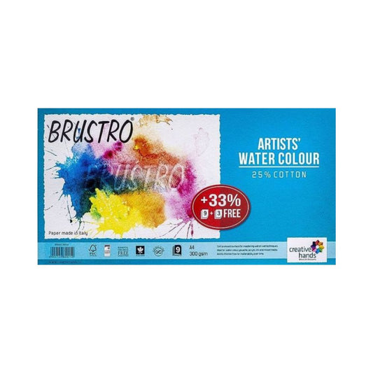 BRUSTRO, Watercolour Sheet - ARTISTS' A4 | 9 + 3 Sheets | 300 gsm.