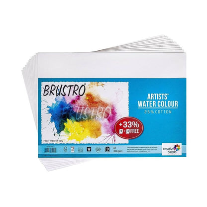BRUSTRO, Watercolour Sheet - ARTISTS' A4 | 9 + 3 Sheets | 300 gsm.