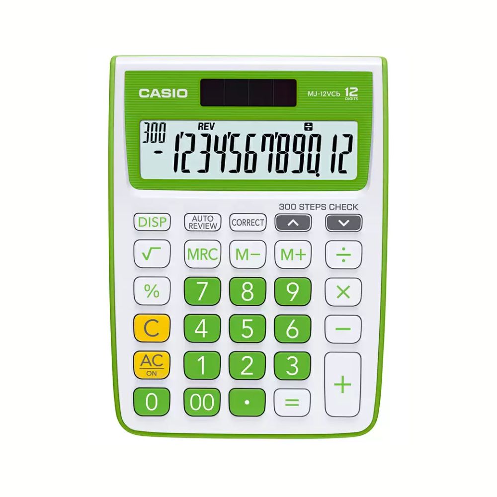 CASIO, Calculator MJ12VCBGN- GREEN Check Correct | 12 Digits | 300 Steps Check | MJ-12VCb-GN.