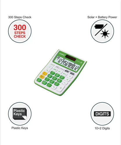 CASIO, Calculator MJ12VCBGN- GREEN Check Correct | 12 Digits | 300 Steps Check | MJ-12VCb-GN.