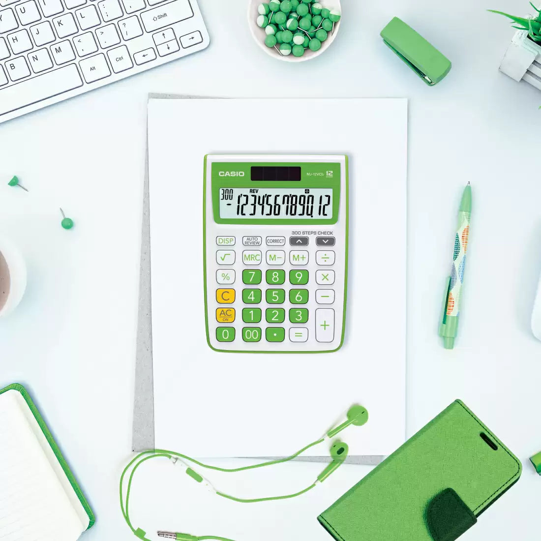CASIO, Calculator MJ12VCBGN- GREEN Check Correct | 12 Digits | 300 Steps Check | MJ-12VCb-GN.