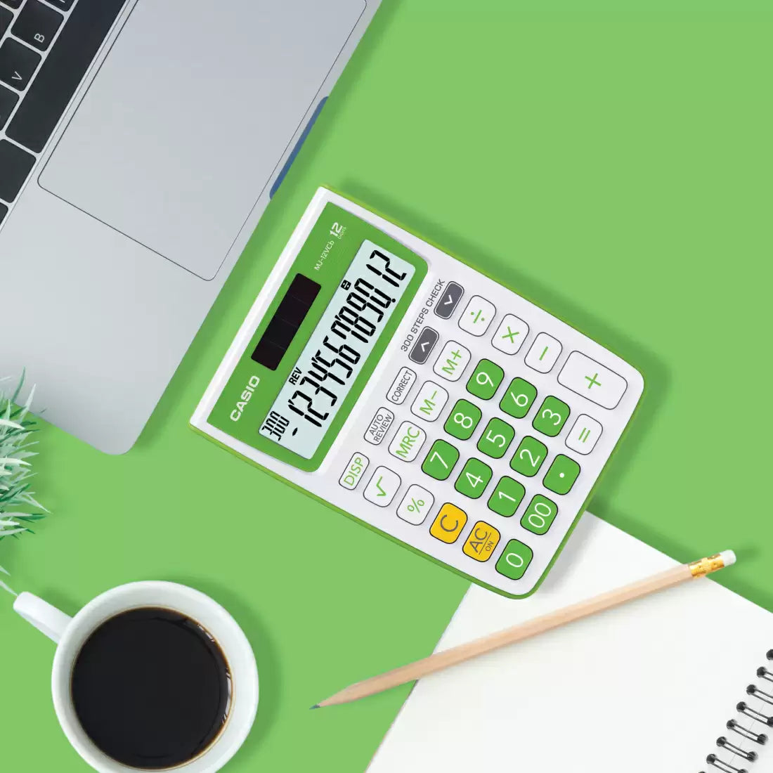 CASIO, Calculator MJ12VCBGN- GREEN Check Correct | 12 Digits | 300 Steps Check | MJ-12VCb-GN.