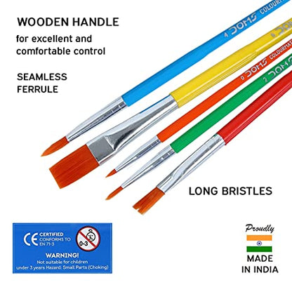 DOMS, Paint Brushes - COLOURMATE | Synthetic FLAT & ROUND | Set of 5.