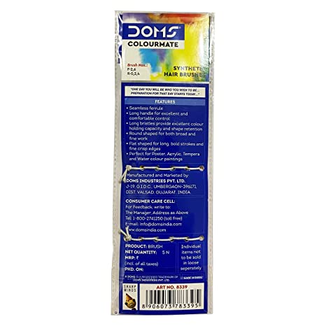 DOMS, Paint Brushes - COLOURMATE | Synthetic FLAT & ROUND | Set of 5.