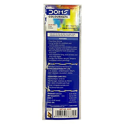 DOMS, Paint Brushes - COLOURMATE | Synthetic FLAT & ROUND | Set of 5.