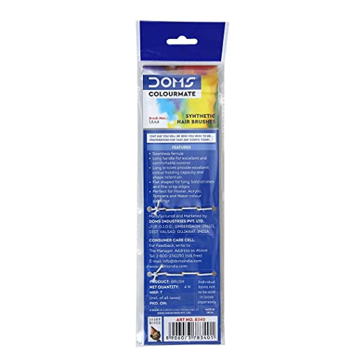 DOMS, Paint Brushes - COLOURMATE | Synthetic FLAT | Set of 4.