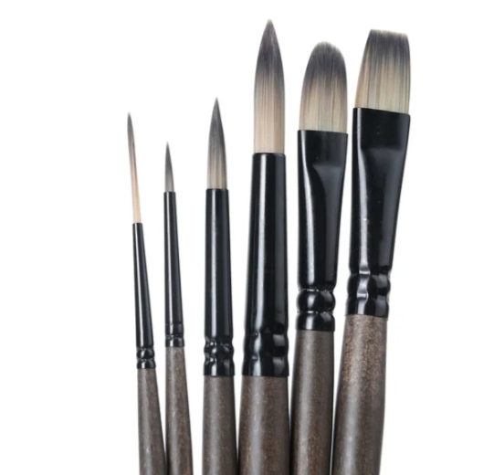 BRUSTRO AquaStrokes Artist Brushes | Set of 6 |Synthetic Bristles,Wooden handle