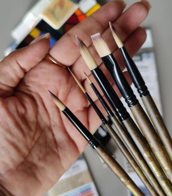 BRUSTRO AquaStrokes Artist Brushes | Set of 6 |Synthetic Bristles,Wooden handle