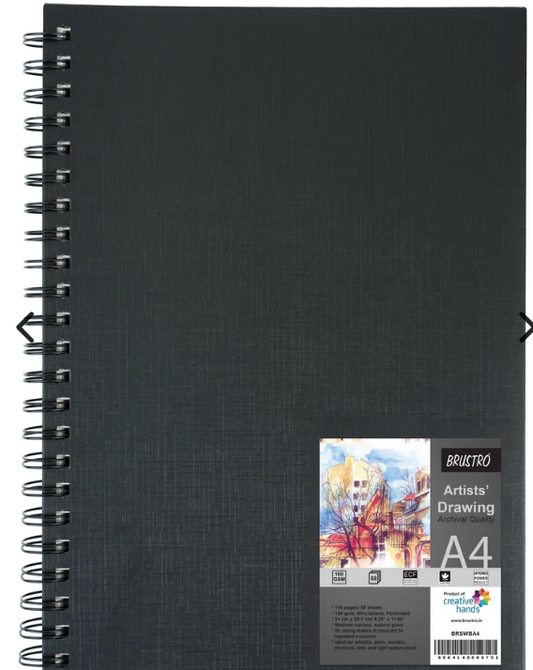 Brustro Artists Wiro Bound Sketch Book, A4 Size, 116 Pages, 160 GSM