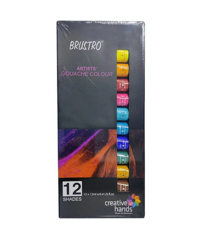 BRUSTRO Artists Gouache Colour | Set of 12 Colours X 12ml Tubes |Opaque Colors,Intermixable