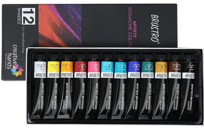 BRUSTRO Artists Gouache Colour | Set of 12 Colours X 12ml Tubes |Opaque Colors,Intermixable