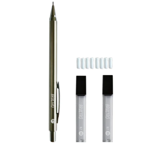 BRUSTRO Mechanical Pencil Set | HB-20 leads, 2B-20 leads,Spare eraser 8 units|Tip size 0.7 mm