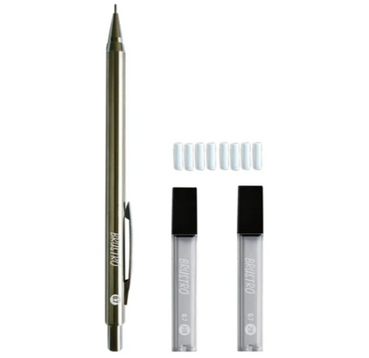 BRUSTRO Mechanical Pencil Set | HB-20 leads, 2B-20 leads,Spare eraser 8 units|Tip size 0.5 mm