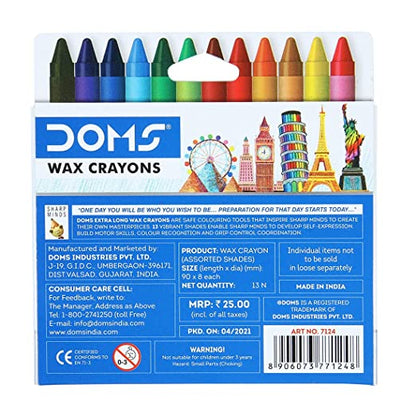 DOMS, Wax Crayons - EXTRA LONG | Set of 12.