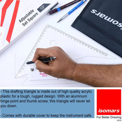 Adjustable Set Squares 12 Inch | Precision Drafting Triangle Tool | Acrylic Engineering Drawing Instrument for Students & Architects