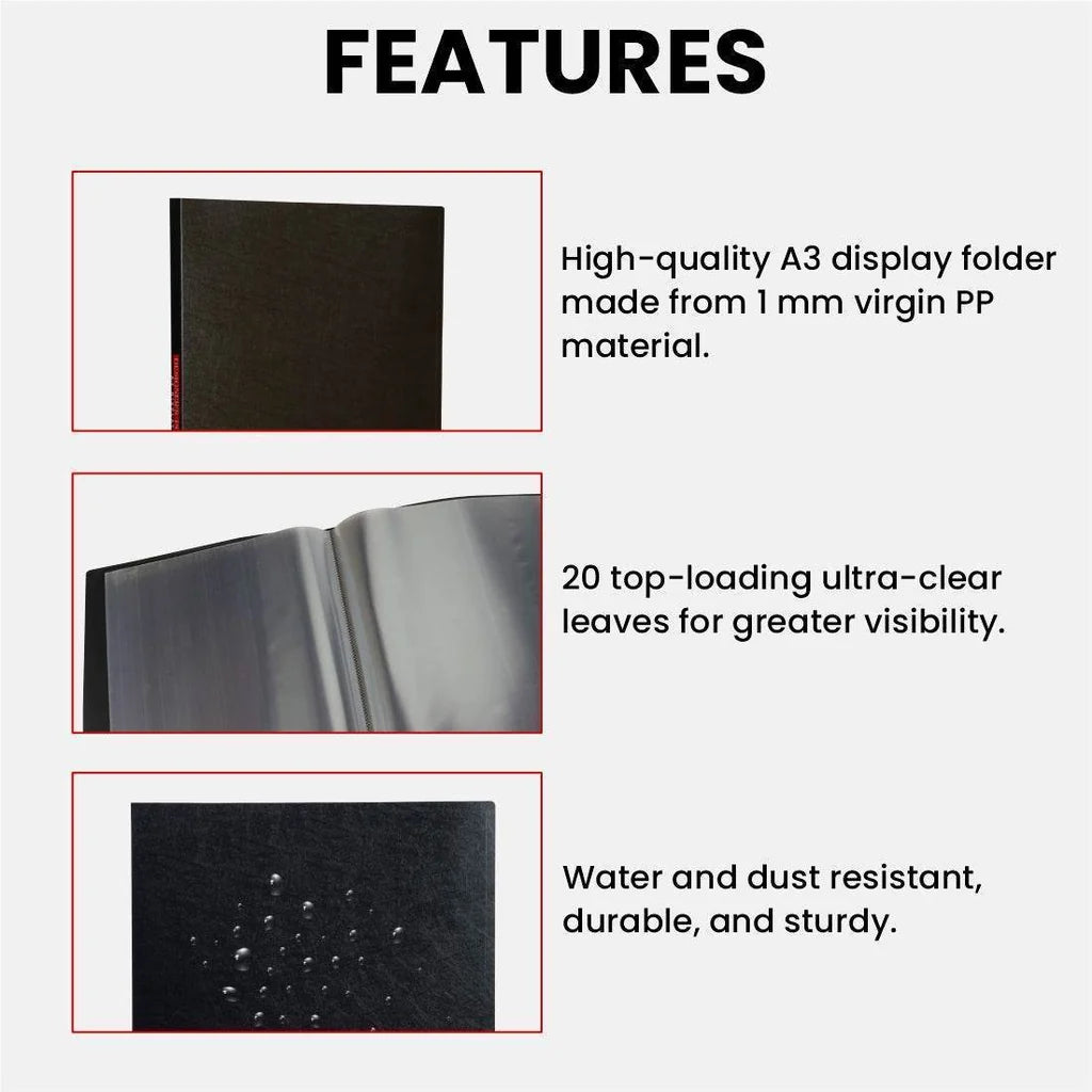 WorldOne A3 size, (44.5* 33* 1.9 cm) PP Portfolio Display Book with 20 leaves