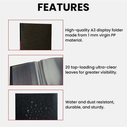 WorldOne A3 size, (44.5* 33* 1.9 cm) PP Portfolio Display Book with 20 leaves