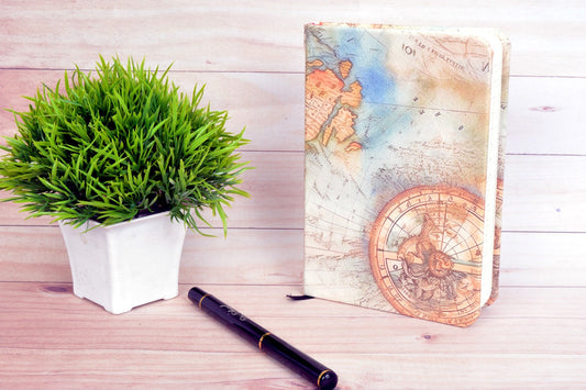 Map A6 Printed Vegan Leather Hardbound Notebook