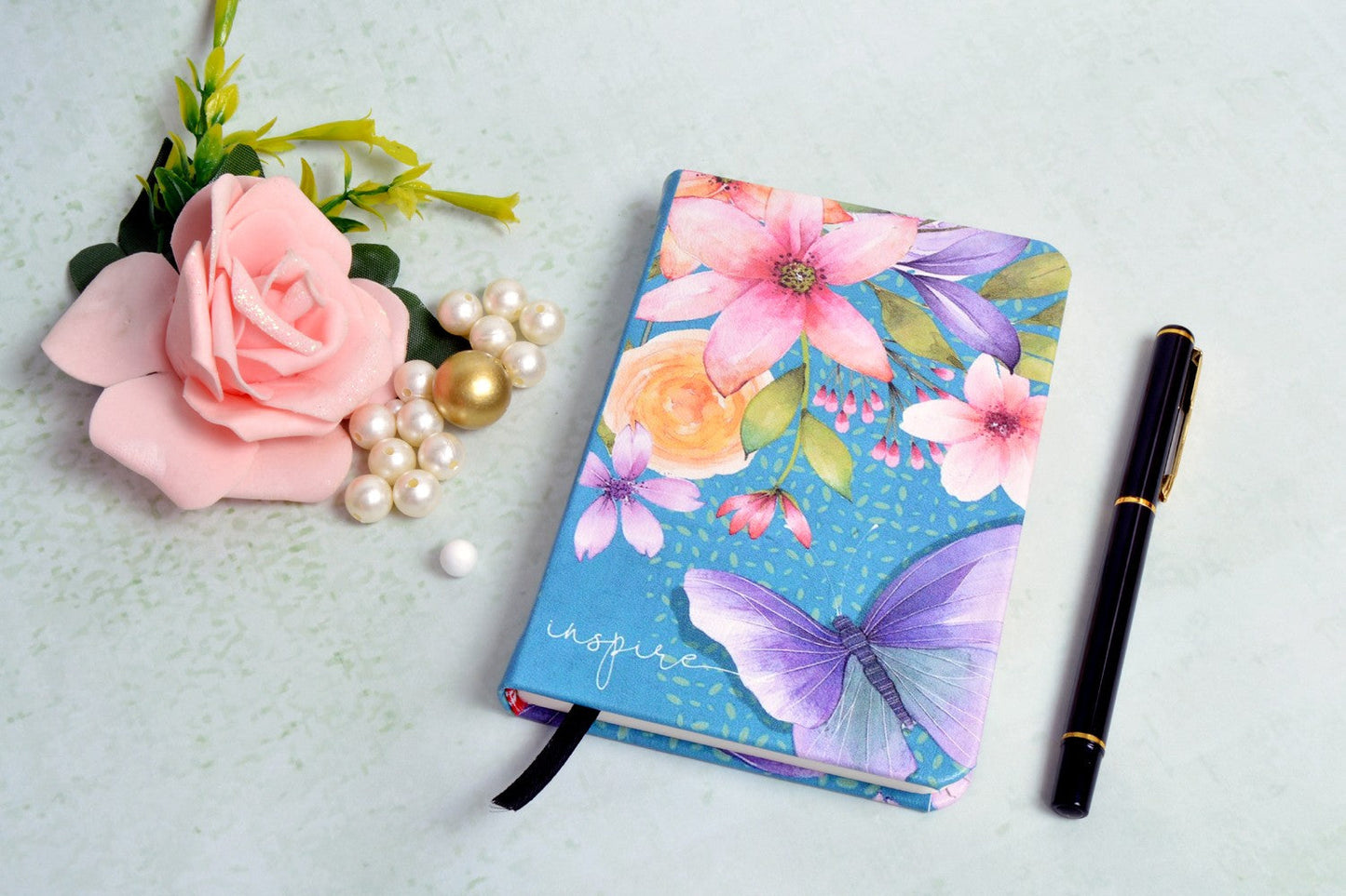 Floral Butterfly A6 Printed Vegan Leather Hardbound Notebook