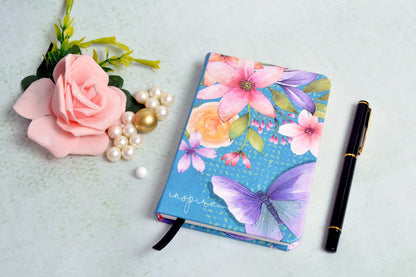 Floral Butterfly A6 Printed Vegan Leather Hardbound Notebook