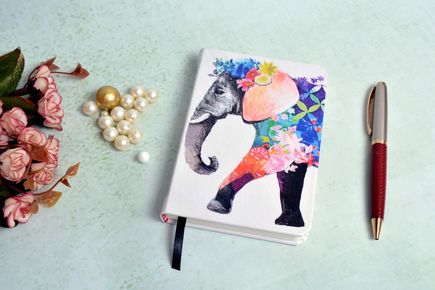 Floral Elephant A6 Printed Vegan Leather Hardbound Notebook