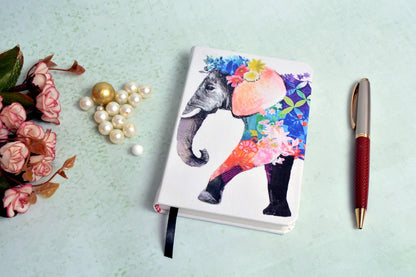 Floral Elephant A6 Printed Vegan Leather Hardbound Notebook