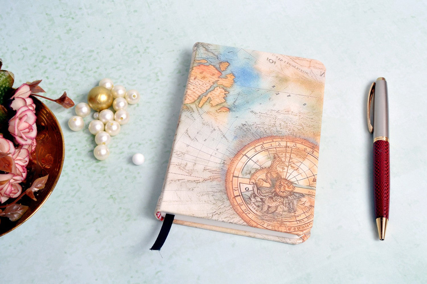 Map A6 Printed Vegan Leather Hardbound Notebook